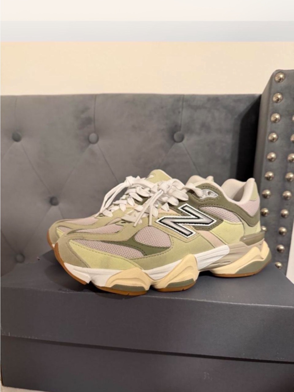 New Balance Women’s Olive Green and Beige Mesh Sneaker